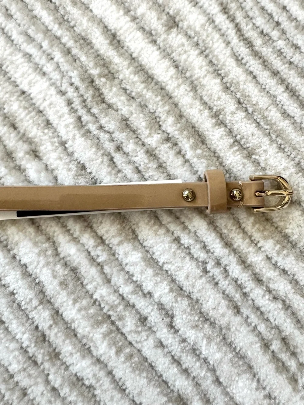 Ann Taylor Nude Beige Patent Skinny Belt Gold Dome Studs Size S NWT - Picture 2 of 6